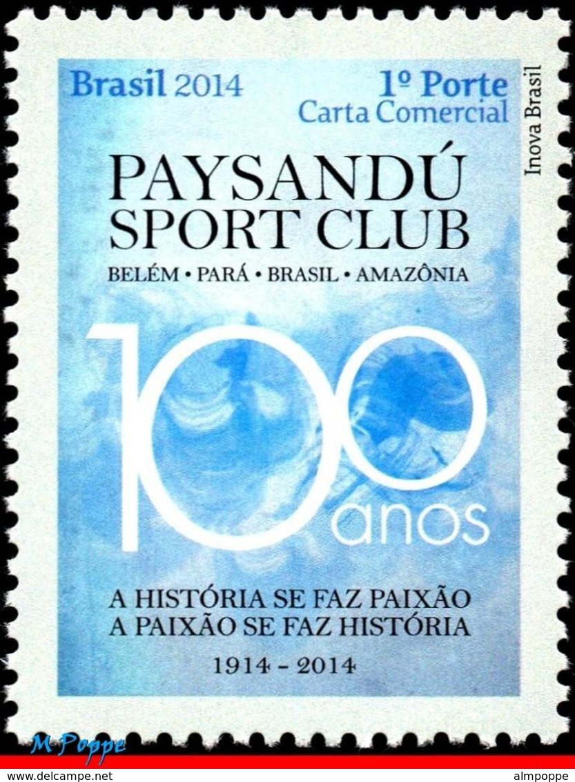 Ref. BR-3266 BRAZIL 2014 FOOTBALL SOCCER, CENTENARY THE PAYSANDU,, FAMOUS CLUBS, SPORT, MNH 1V Sc# 3266 - Ongebruikt