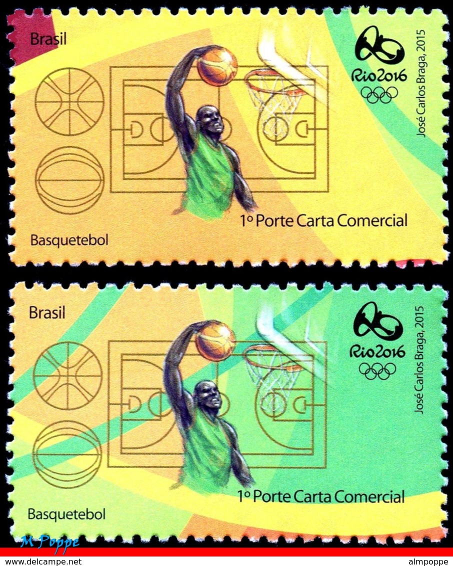 Ref. BR-OLYM-E01 BRAZIL 2015 SPORTS, OLYMPIC GAMES, RIO 2016,, BASKETBALL, 1ST AND 4TH SHEET, MNH 3V - Basket-ball