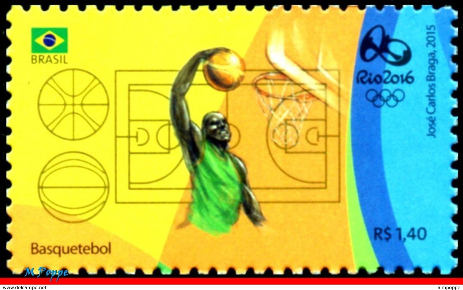 Ref. BR-OLYM-E01 BRAZIL 2015 SPORTS, OLYMPIC GAMES, RIO 2016,, BASKETBALL, 1ST AND 4TH SHEET, MNH 3V - Basket-ball