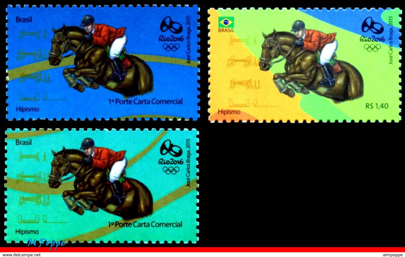 Ref. BR-OLYM-E24 BRAZIL 2015 SPORTS, OLYMPIC GAMES, RIO 2016,, HORSES, STAMPS OF 3RD & 4TH SHEET, MNH 3V - Horses