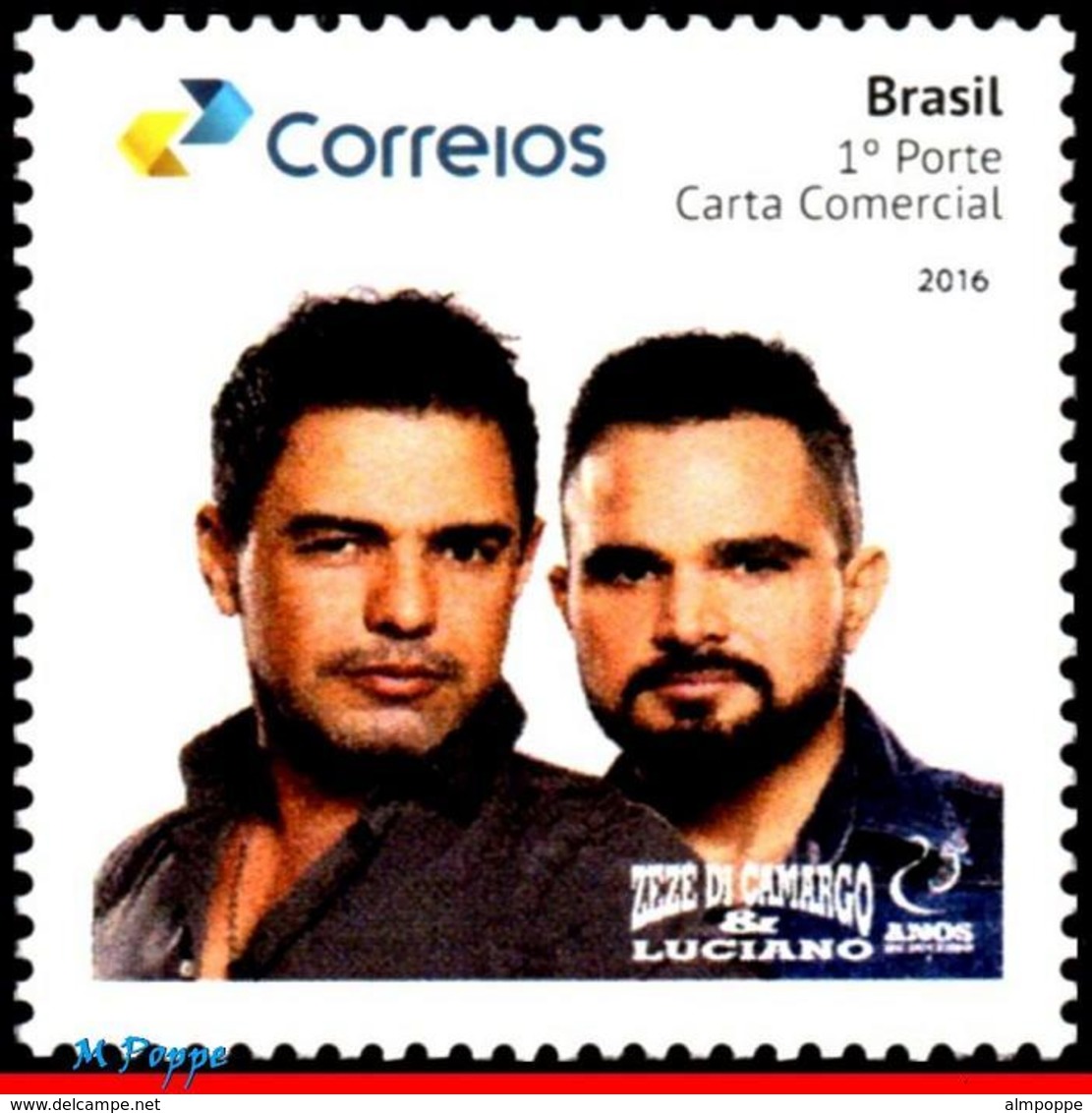 Ref. BR-V2016-28 BRAZIL 2016 FAMOUS PEOPLE, SINGERS, MUSICIANS, ZEZE, DI CARMARGO & LUCIANO, PERSONALIZED MNH 1V - Neufs