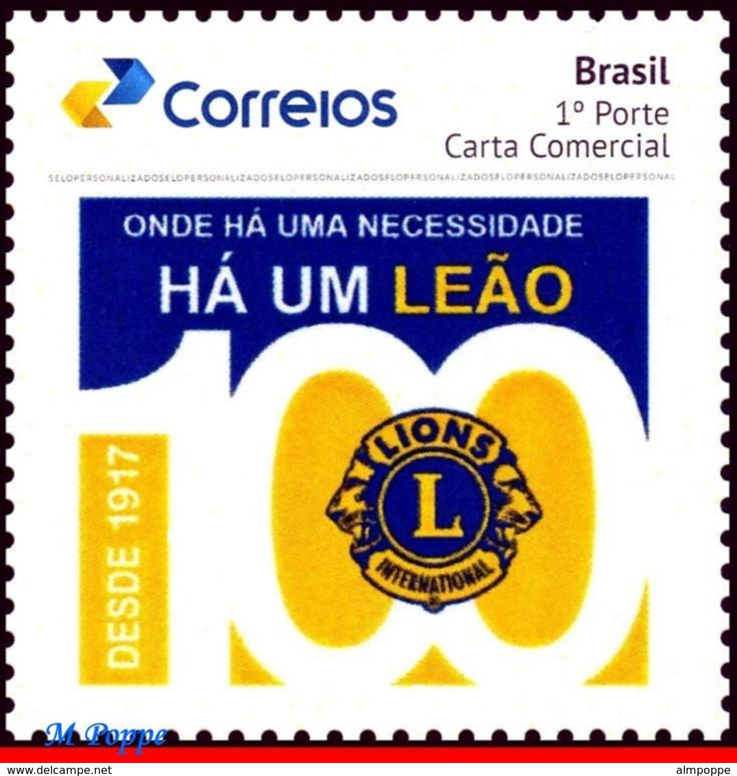 Ref. BR-V2017-24 BRAZIL 2017 LIONS, 100 YEARS OF LIONS, INTERNATIONAL, PERSONALIZED MNH 1V - Rotary Club