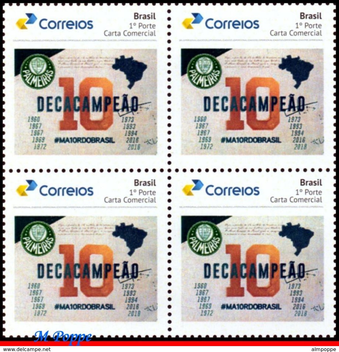 Ref. BR-V2019-50-Q BRAZIL 2019 - FOOTBALL SOCCER, 10TH PALMEIRAS, CHAMPIONSHIP, FAMOUS CLUBS, BLOCK MNH,4V - Blocs-feuillets