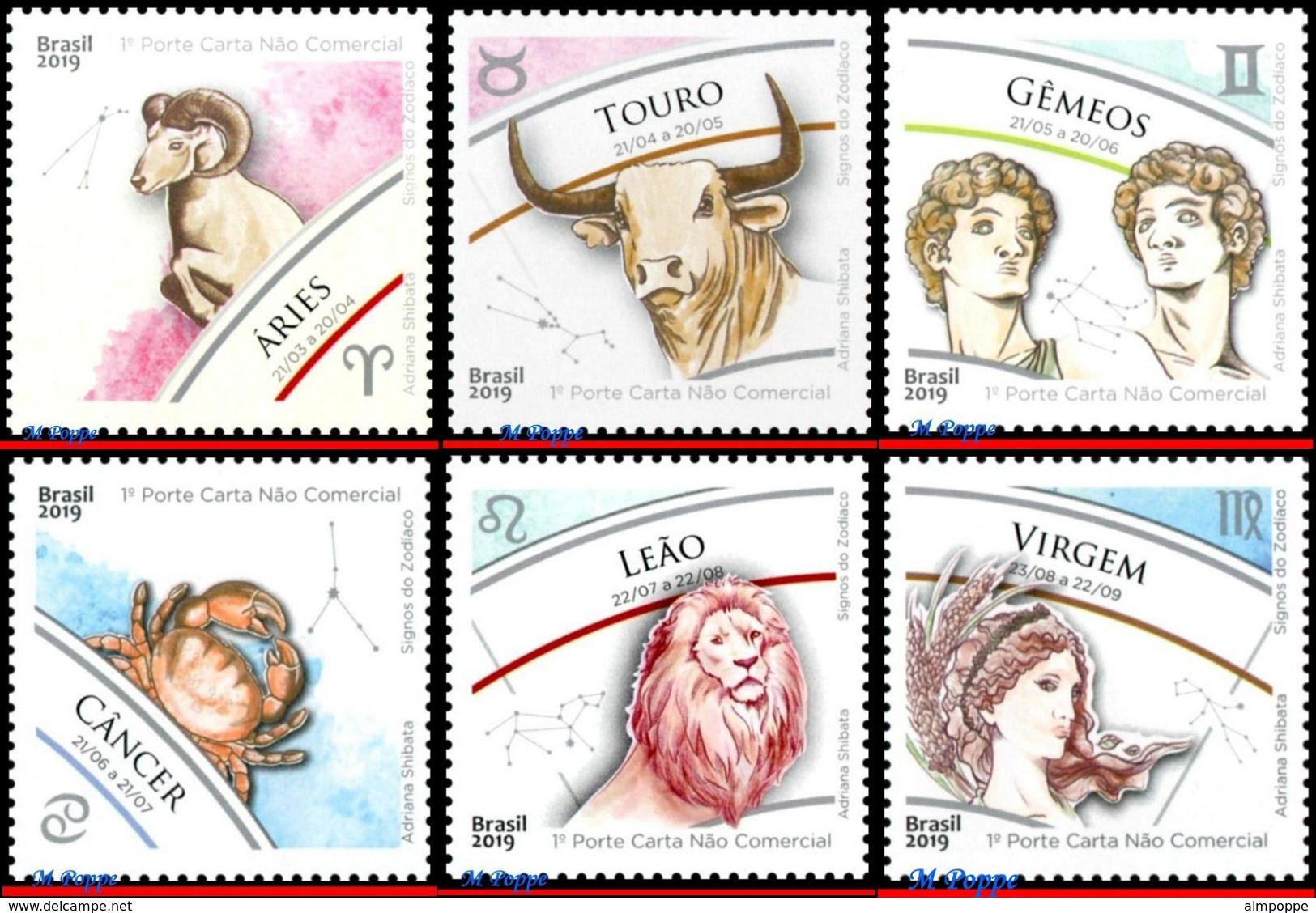 Ref. BR-SIGN BRAZIL 2019 ASTROLOGY, ZODIAC SIGNS, ARIES, TAURUS GEMINI CANCER LEO VIRGO, SET MNH 3V - Astrologie