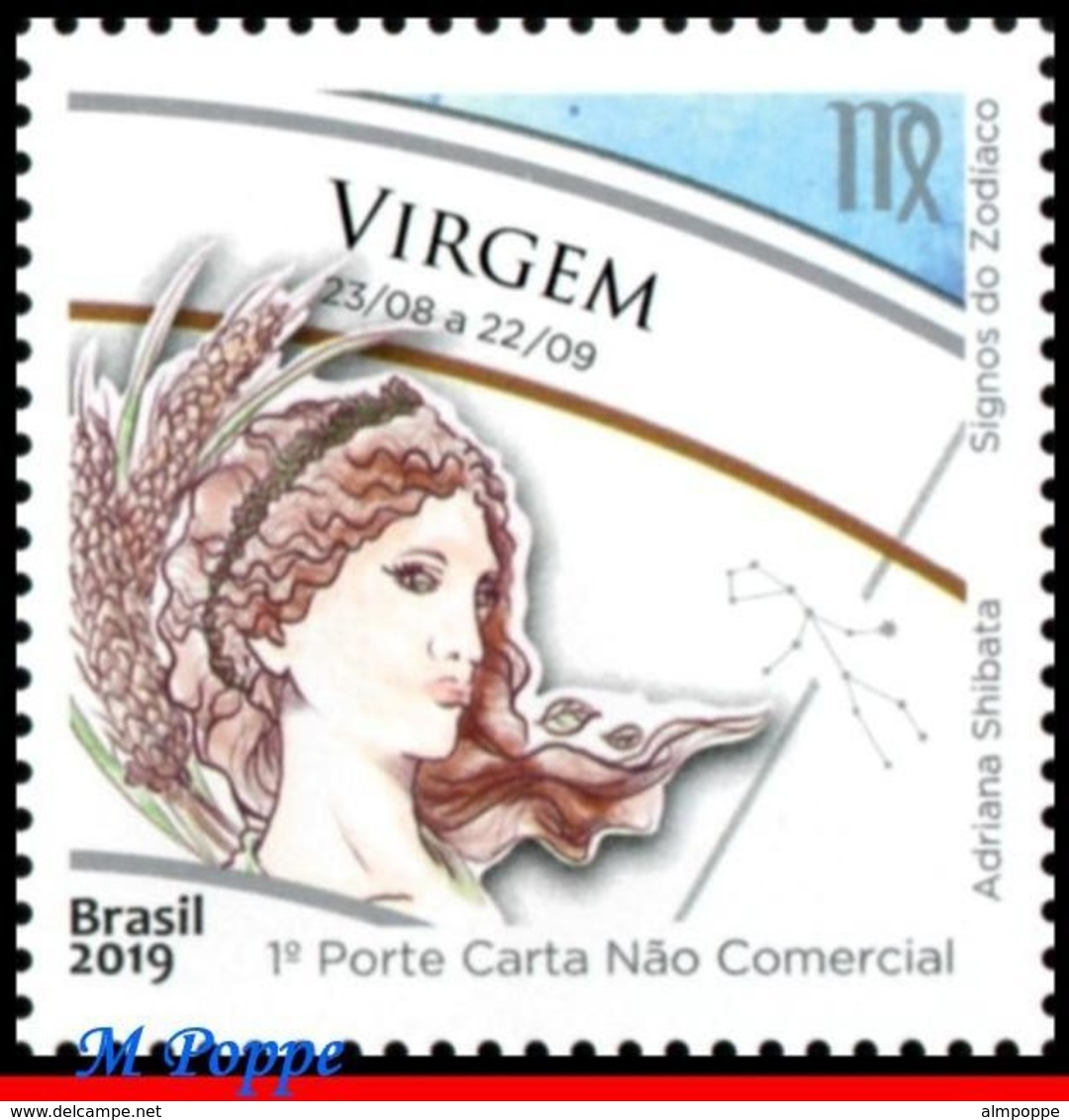 Ref. BR-SIGN BRAZIL 2019 ASTROLOGY, ZODIAC SIGNS, ARIES, TAURUS GEMINI CANCER LEO VIRGO, SET MNH 3V