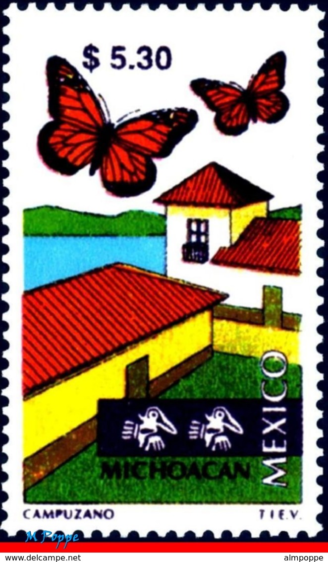 Ref. MX-2131Q MEXICO 1999 CITIES, TOURISM MICHOACAN,, BUTTERFLY, (5.30P), BLOCK MNH 4V Sc# 2131 - Mexique