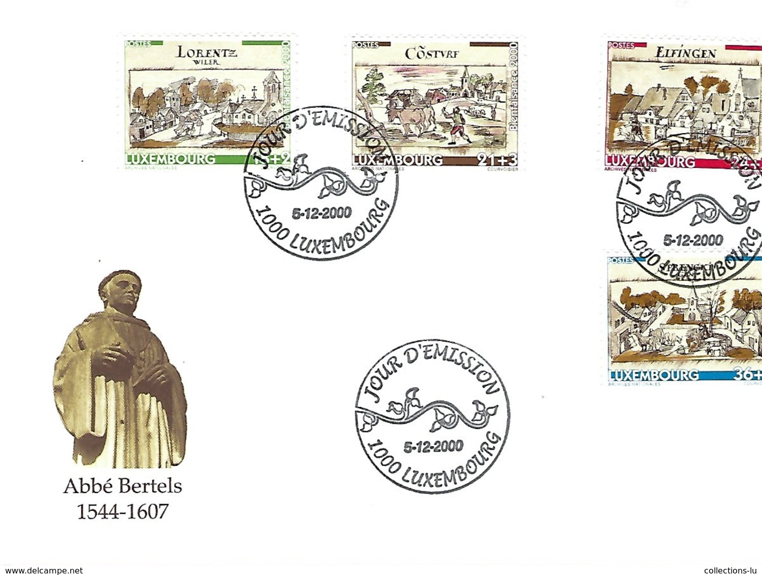 FDC - JOUR D'ÉMISSION    5-12-2000   -   ABBÉ BERTELS  1544-1607 - FDC