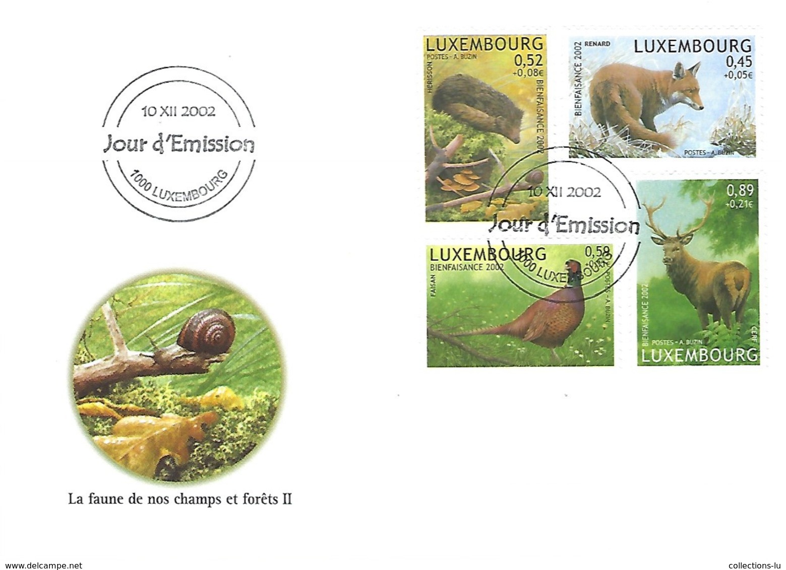 FDC - JOUR D'ÉMISSION    10-12-2002   -   LA FAUNE DE NOS CHAMPS ET FORÊTS  II - FDC