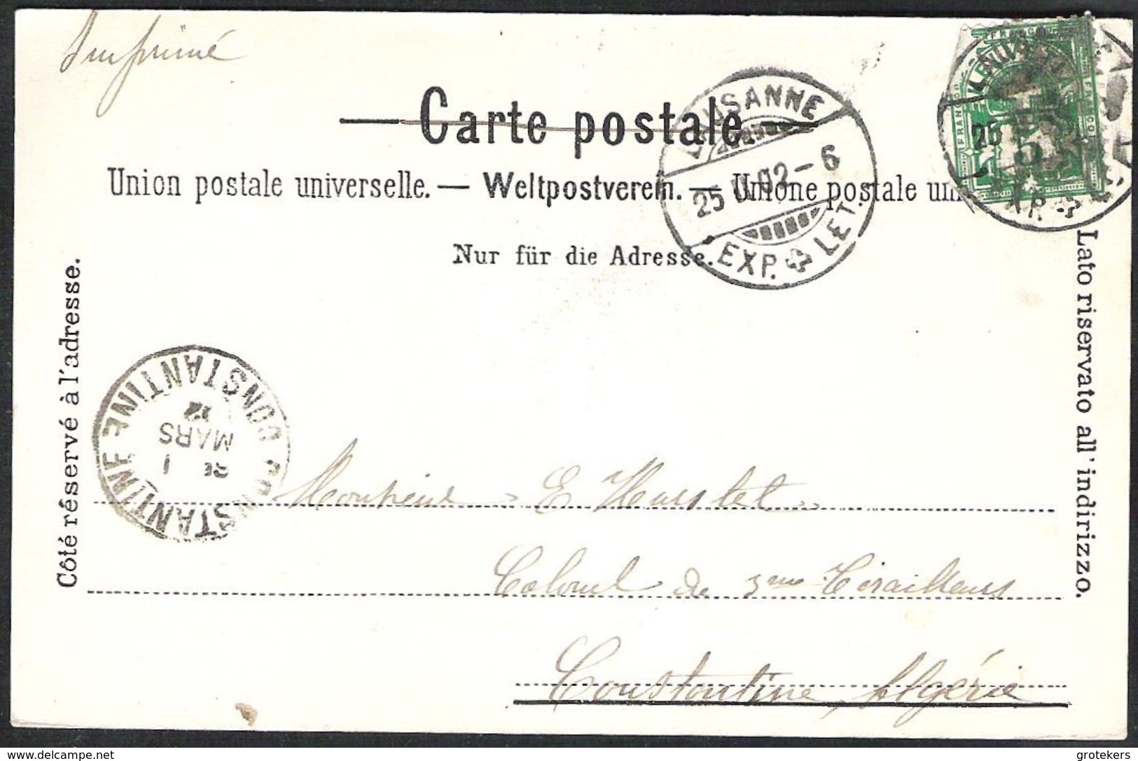 LUZERN Wasserthurm Und Pilatus Sent 1902 LAUSANNE > Constantine /ALGERIE - Lucerne