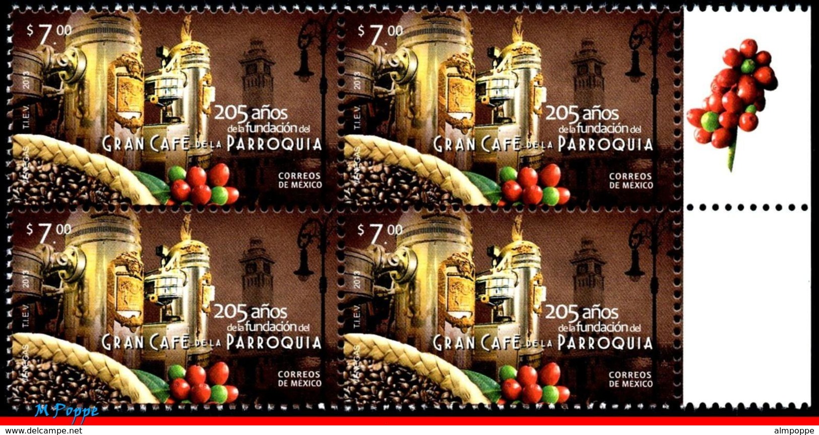 Ref. MX-2837-Q MEXICO 2013 FOOD, DRINKS, GRAND CAFE D LA PARROQUIA, , 205TH ANNIV., COFFEE, BLOCK MNH 4V Sc# 2837 - Sonstige & Ohne Zuordnung