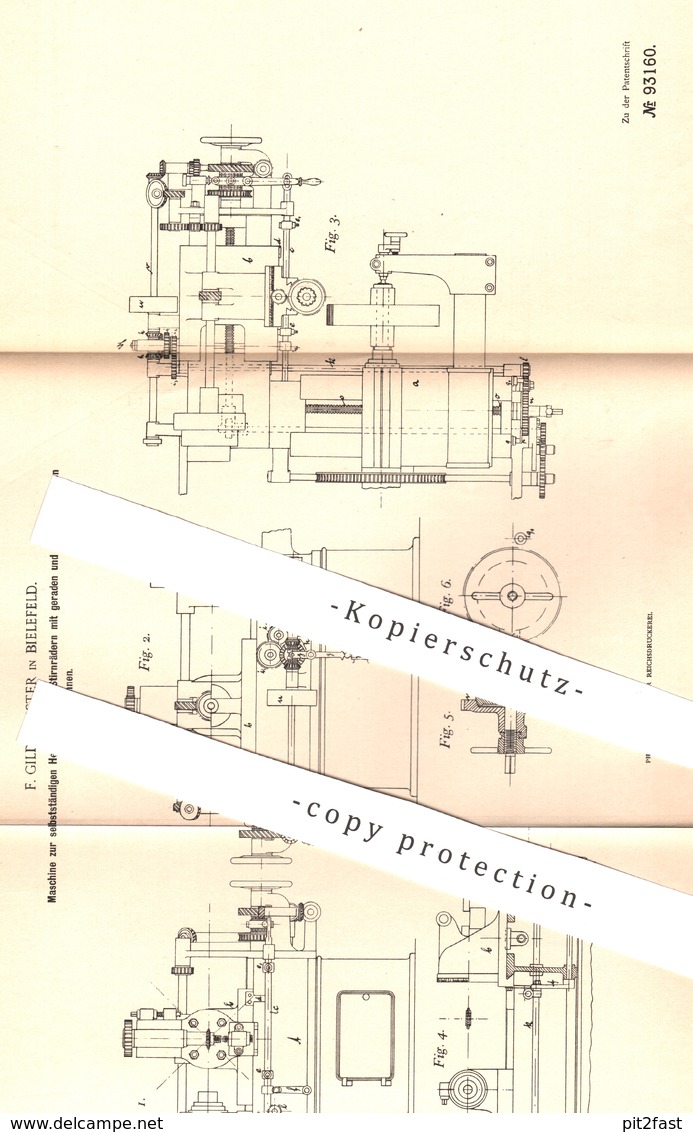 Original Patent - F. Gildemeister , Bielefeld , 1896 , Herstellung Von Stirnrad | Zahnrad , Metall , Schlosser !!! - Historische Dokumente