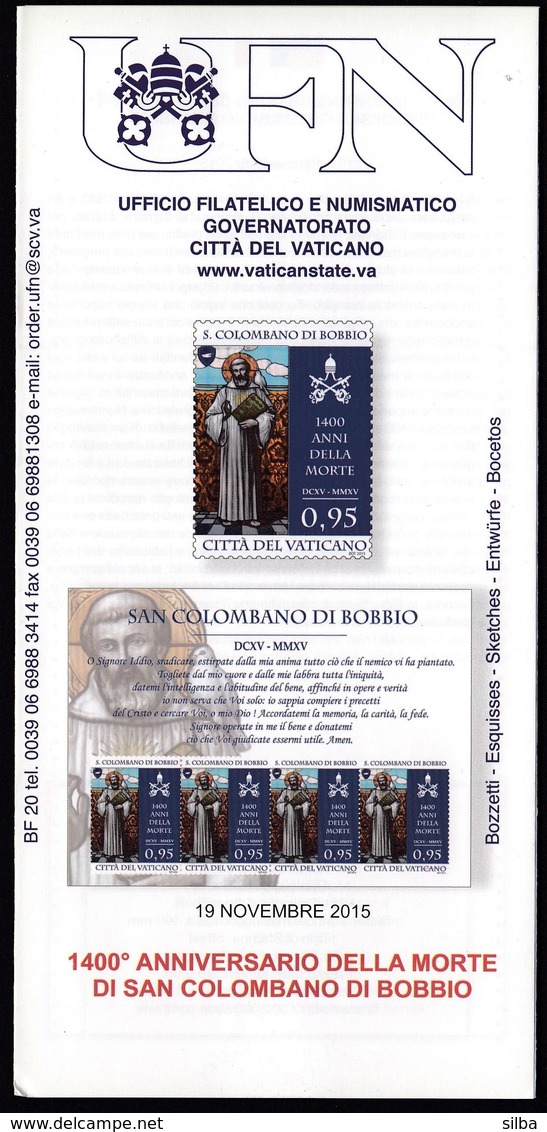 Vatican 2015 / 1400th Ann Of The Death Of Saint Colombanus Of Bobbio / Prospectus, Leaflet - Briefe U. Dokumente