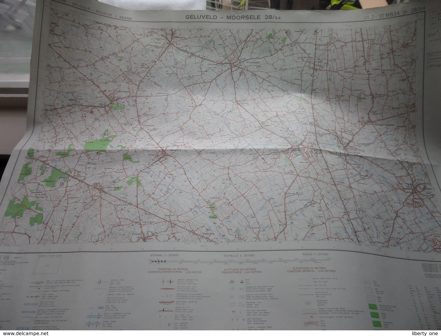 GELUVELD - MOORSELE () Anno IGMB 1977 - Schaal / Echelle / Scale 1: 25.000 ( Edit. 2 - M834 28/3-4 ) Zwarte Bol ! - Carte Geographique