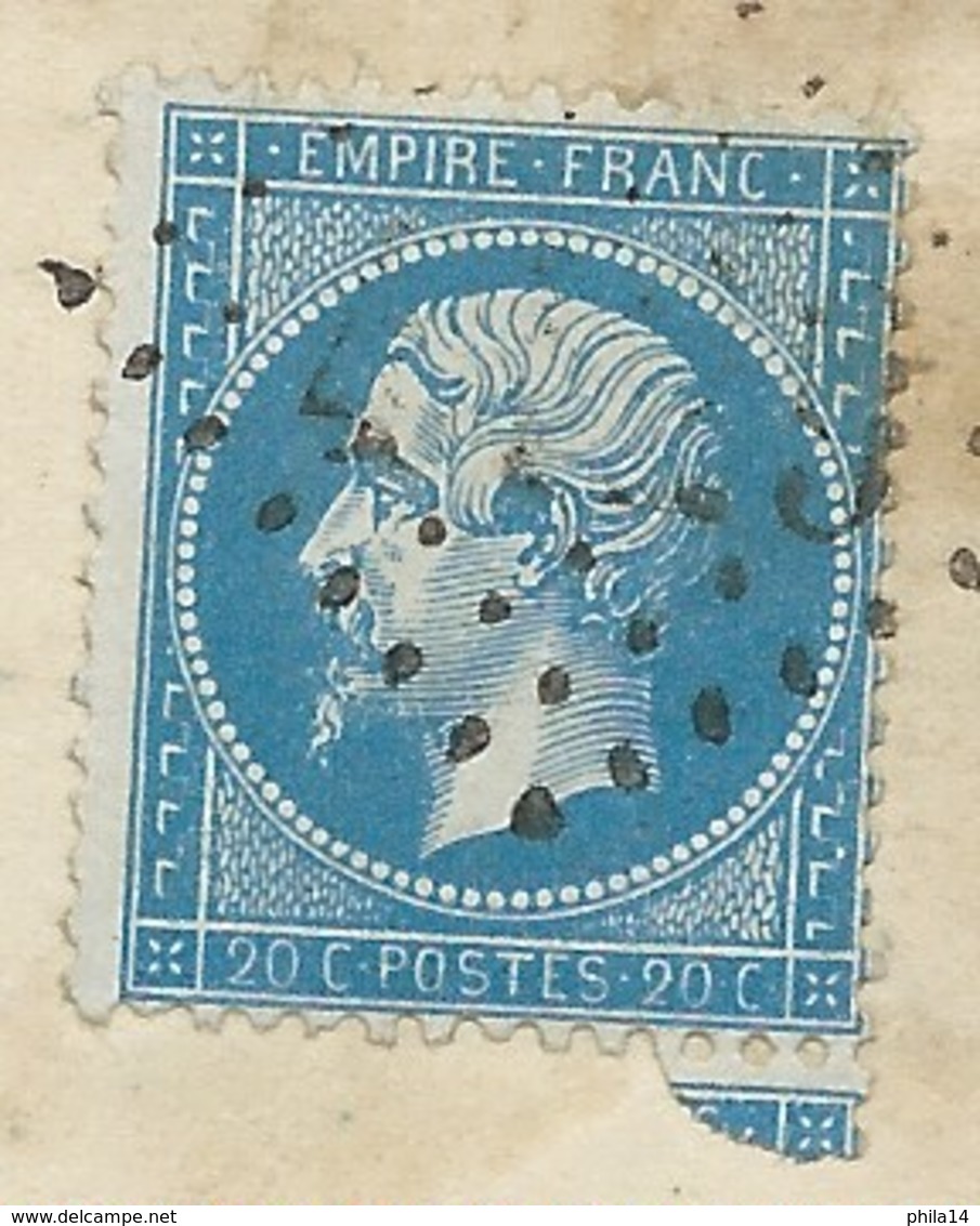 N°22 BLEU NAPOLEON SUR LETTRE / VENDOEUVRE EN BRESSE POUR VIERZON 1865 - 1849-1876: Période Classique