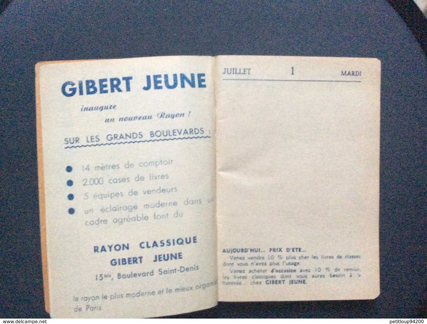 GIBERT JEUNE  Agenda Photo-Guide  ANNÉE 1952  Agenda Vierge - Blanco Agenda