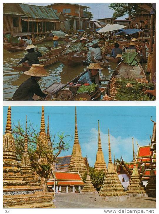 Asie THAILANDE  (Lot,Ensemble De 2 Cartes)( Market Rajburi /Pagodas Wad Phra Jetuphon)(Philatélie Timbre Stamp "THAILAND - Other & Unclassified