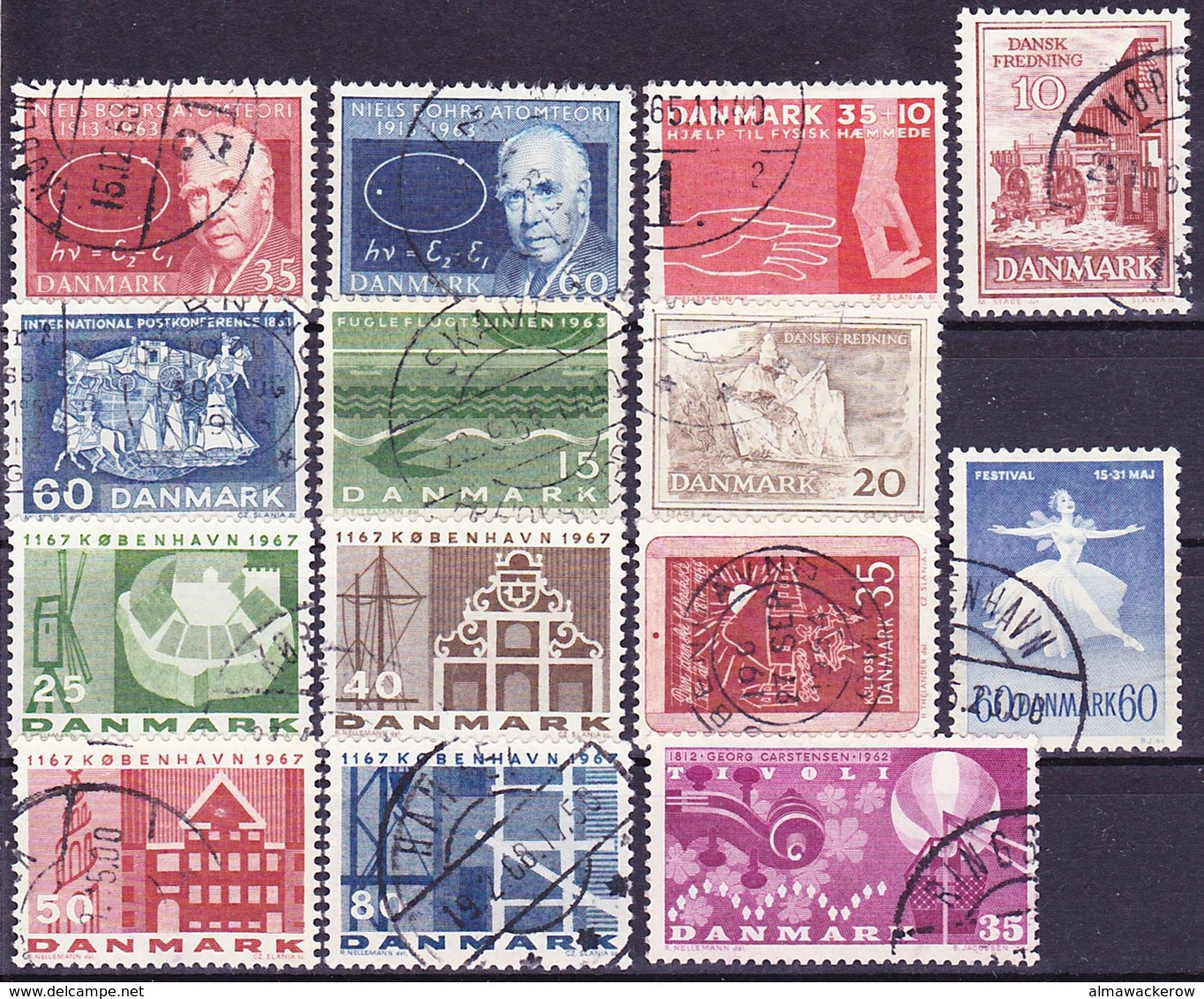 2019-0188 Denmark 1962-67 Lot Of Stamps On FLUORESCENT Paper, Used O - Gebraucht