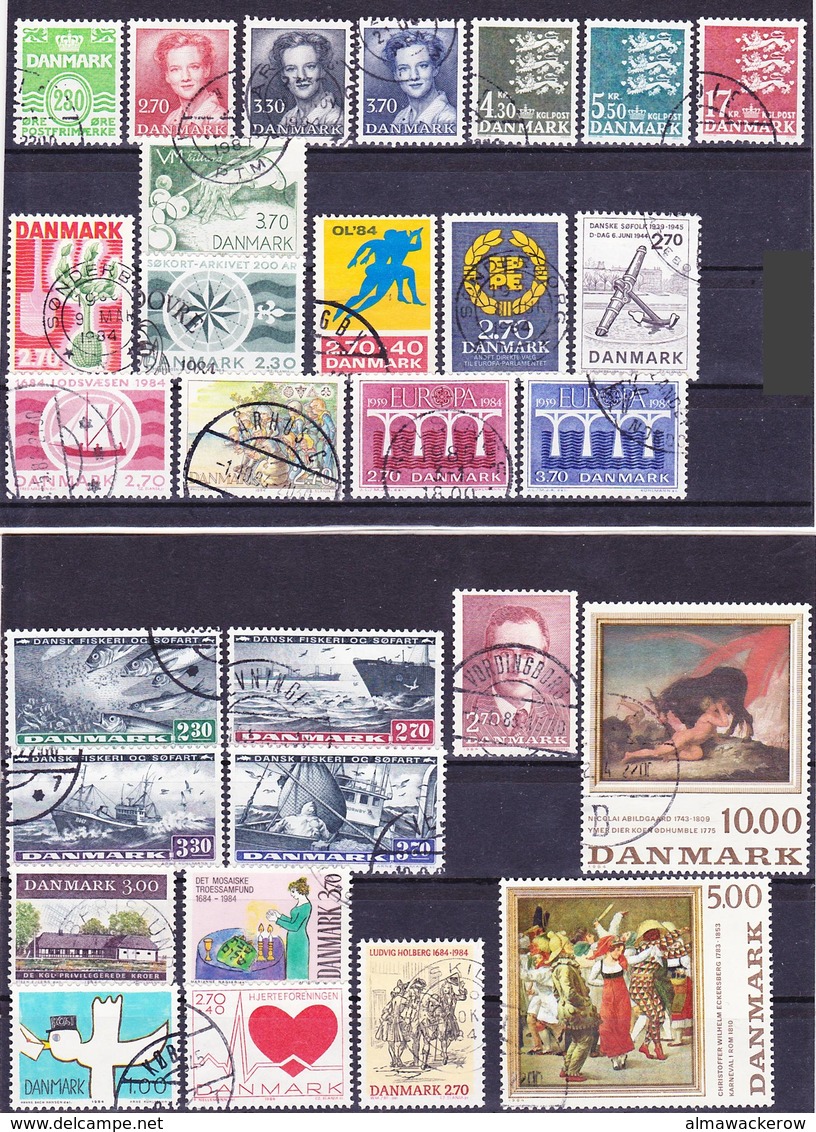 2019-0189 Denmark 1984 Complete Year Set Mi 792-820 Used O - Gebraucht