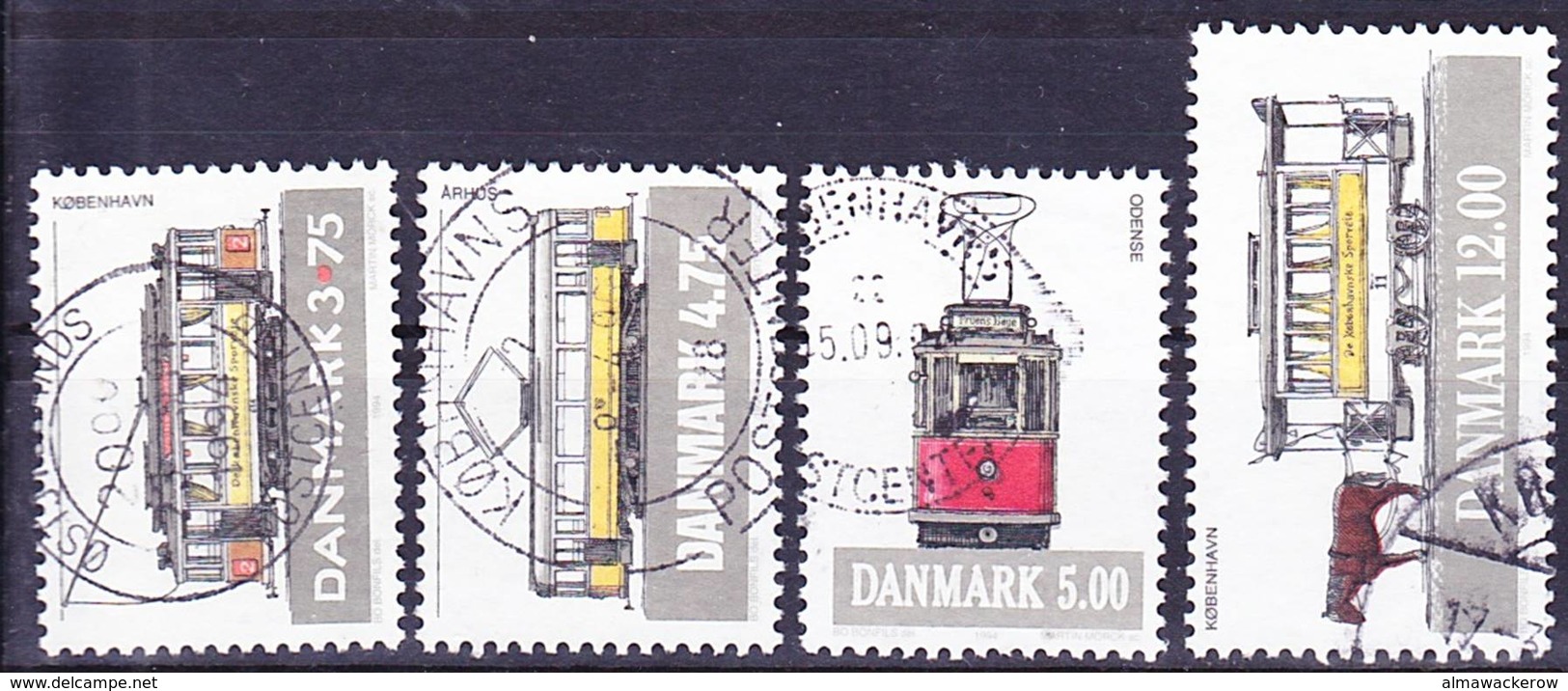 2019-0195 Denmark 1994 Tramways Complete Set Mi 1080-1083 Used O - Gebraucht