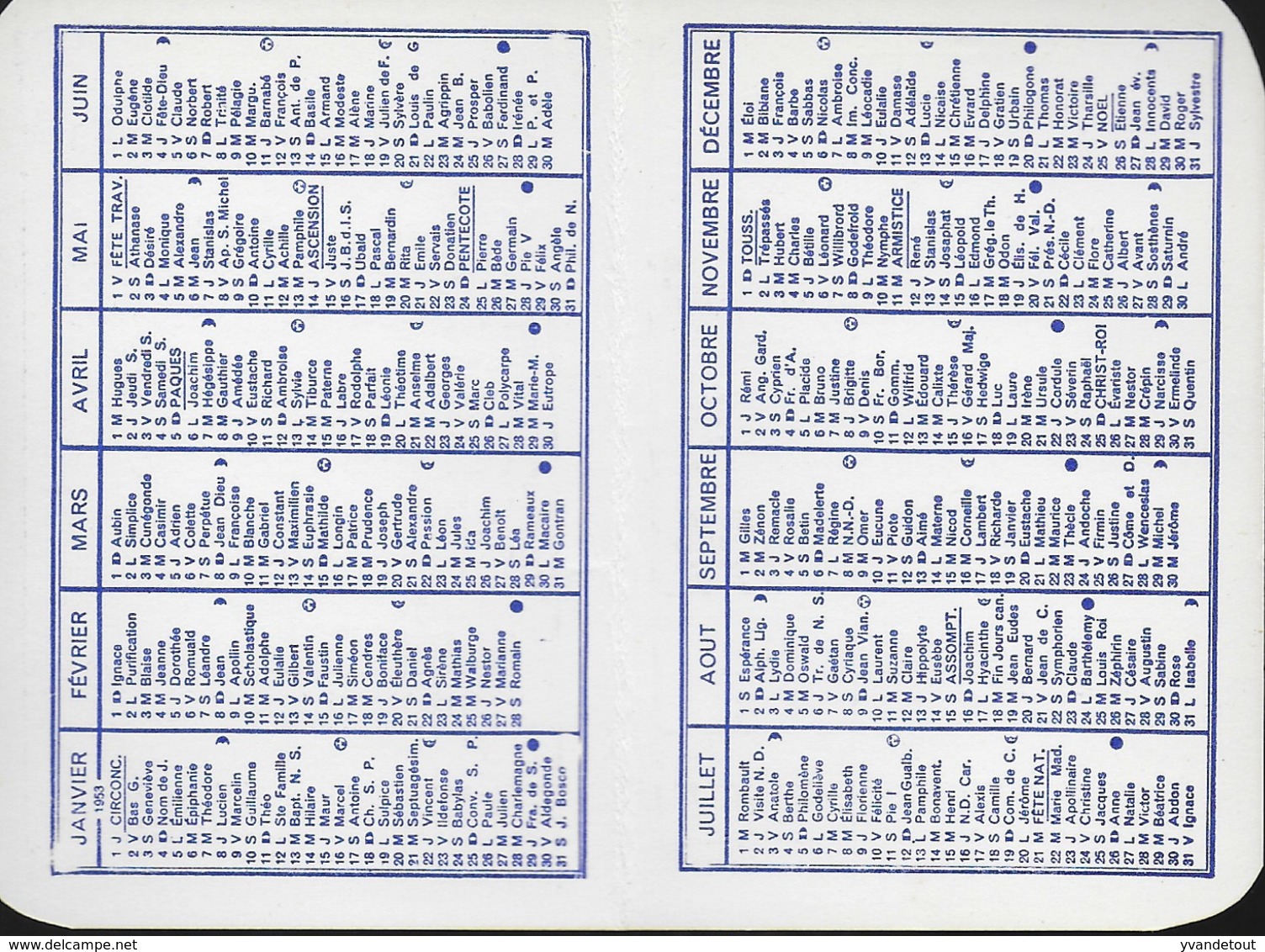 Petit Calendrier 1953. Voyages Piérard. Ciney. - Petit Format : 1941-60