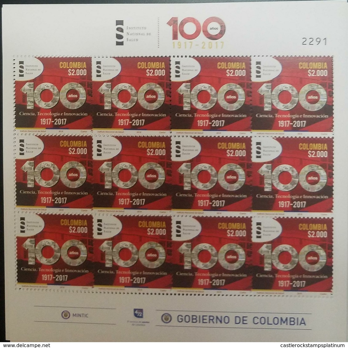 O) 2017 COLOMBIA, NATIONAL INSTITUTE OF HEALTH - INS, SCIENCE -TECHNOLOGY -INNOVATION, BLOCK  MNH - Colombia