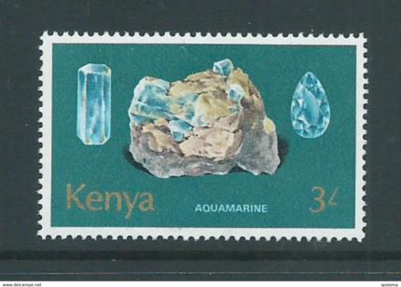 Kenya 1977 Minerals 3/- Aquamarine MNH - Kenya (1963-...)