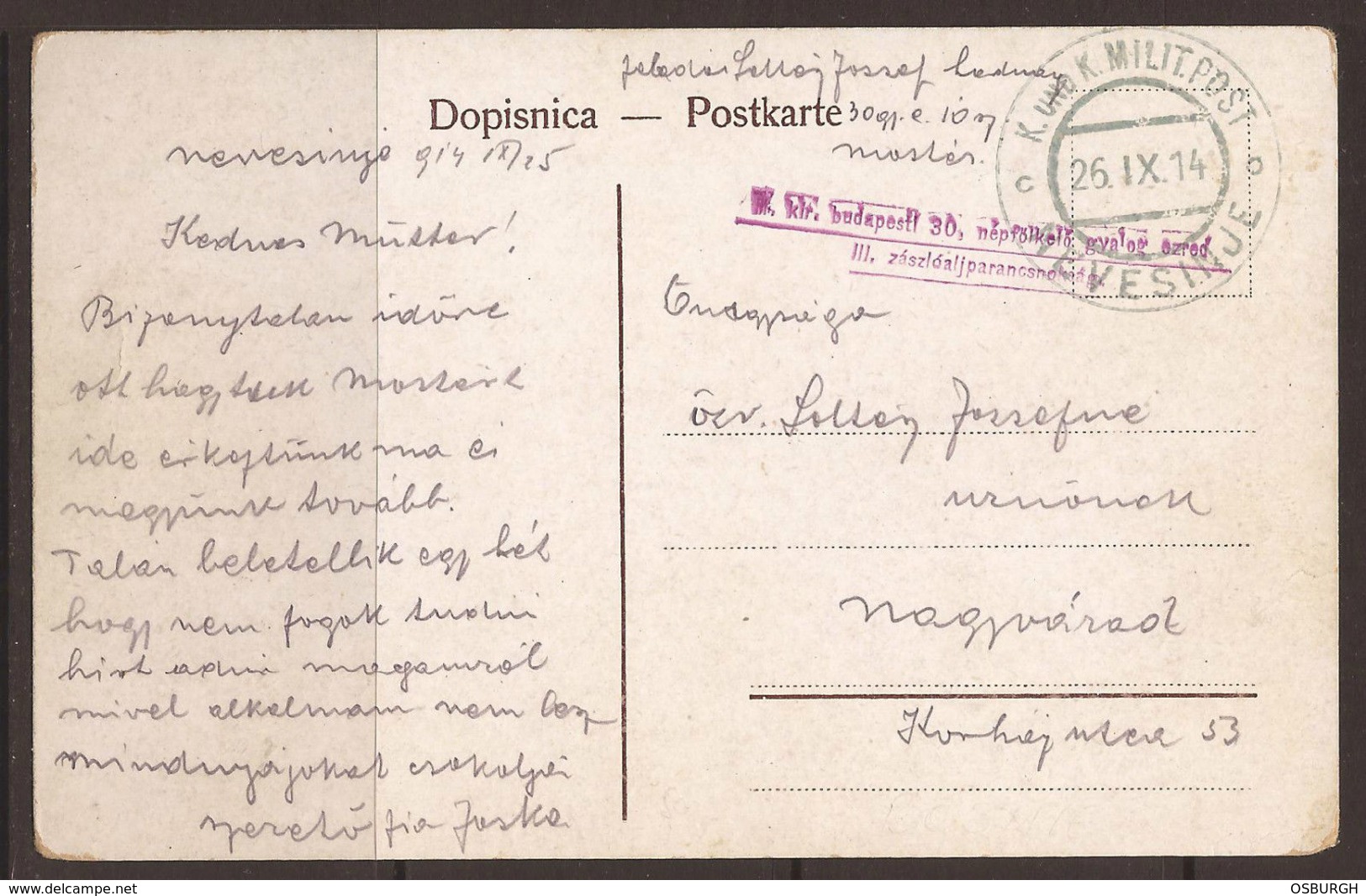 AUSTRIA / BOSNIA. 1914. FELDPOST POSTCARD. POSTMARK NEVESINJE. FROM HUNGARIAN REGIMENT. - Brieven En Documenten