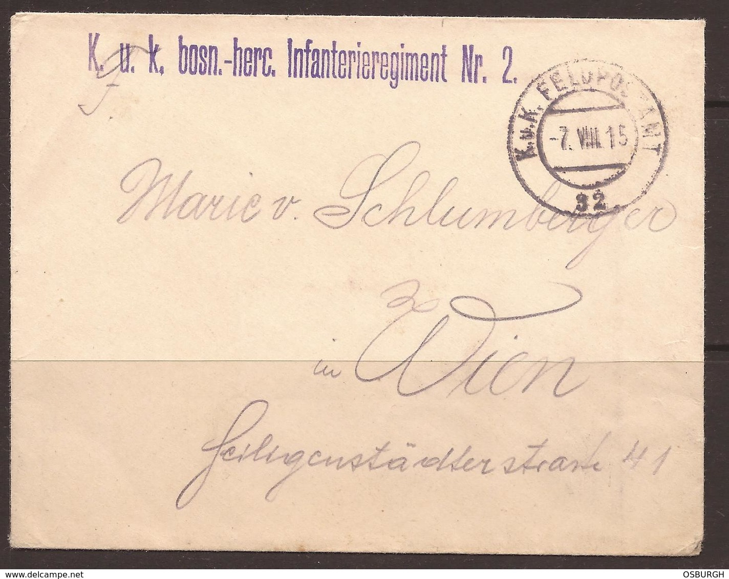 AUSTRIA / BOSNIA. FELDPOST. WWI. BOSNIA-HERZEGOVINA REGIMENT Nr2. FPO 32. - Covers & Documents