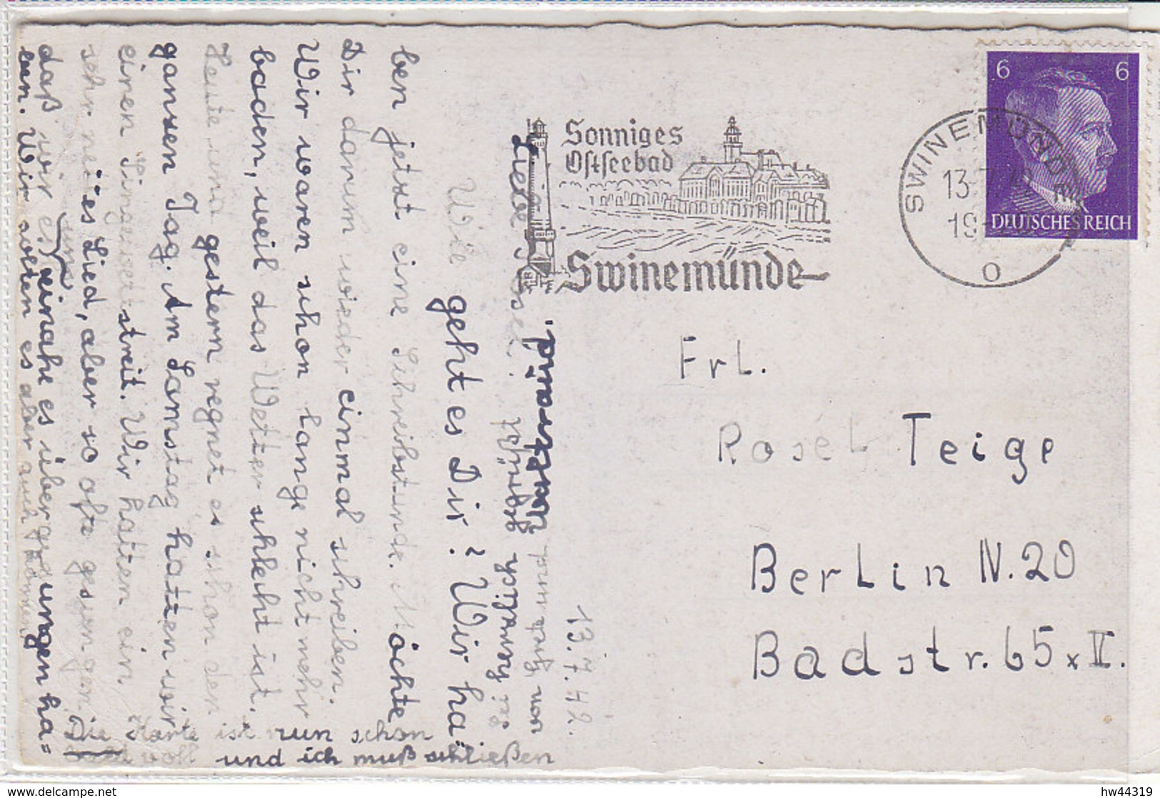 Stempelbeleg - SWINEMÜNDE 13.7.42 Sonniges Ostseebad .. - Used Stamps