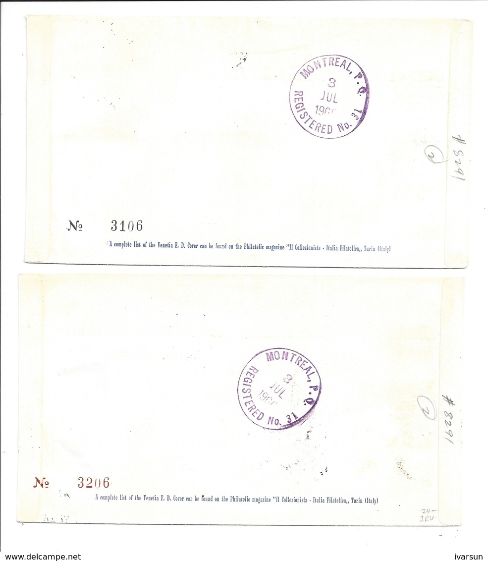 1960 ITALY OLYMPICS COMPLETE SET ON TWO CACHETED REGISTERED FDCs To CANADA With Receiving Cancels - Estate 1960: Roma