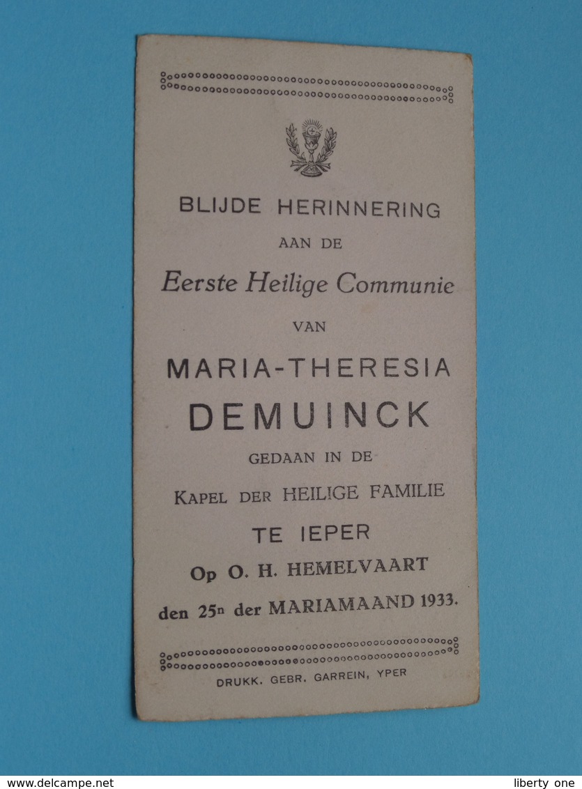 Maria-Theresia DEMUINCK Te IEPER Kerk H. Familie Op 25e Mariamaand 1933 ( Zie / Voir Photo ) ! - Communion