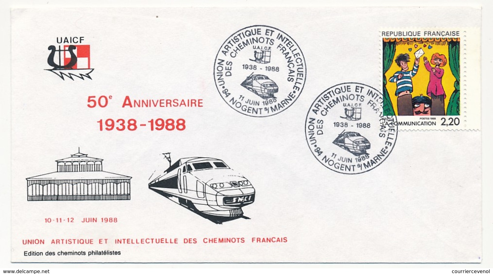 France - Enveloppe - 50eme Anniversaire Cheminots Philatélistes - NOGENT SUR MARNE 11 Juin 1988 - Trenes