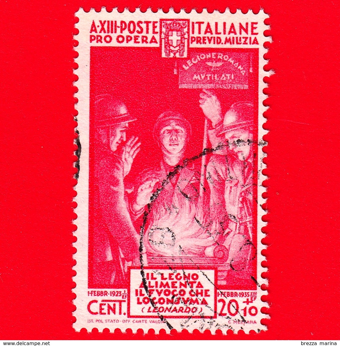 ITALIA - Regno - Usato - 1935 - Pro Opera Di Previdenza M.V.S.N. - 4ª Emissione - Giuramento Dei Legionari - 20 C. + 10 - Usati