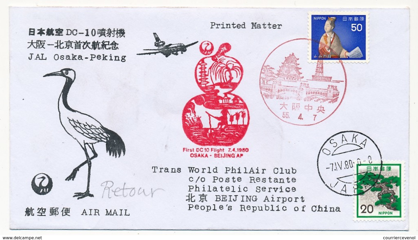 JAPON / CHINE - Premier Vol DC 10 Osaka => Pékin - 7/05/1990 - Luftpost