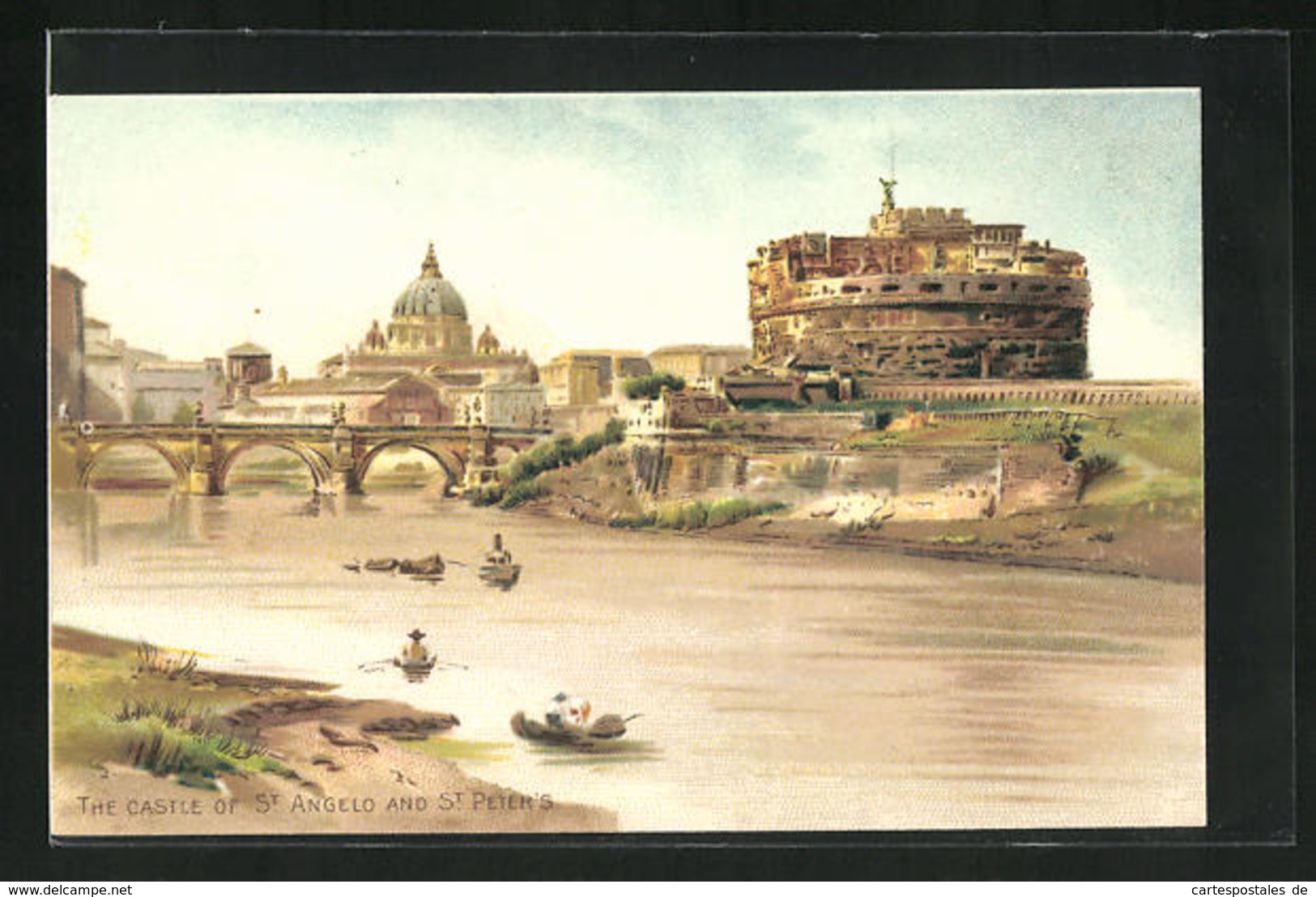 Lithographie Rome, The Castle Of St. Angelo And St. Peter`s, Colloseum - Autres & Non Classés