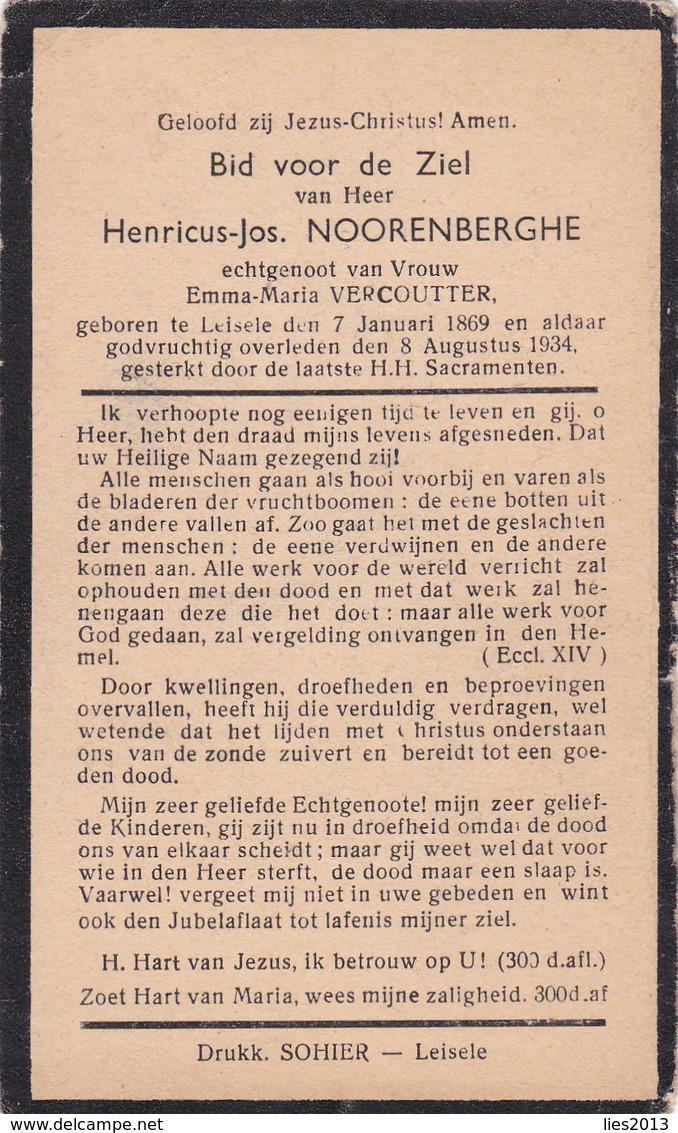Leisele, 1934, Hericus Noorenberghe, Vercoutter - Images Religieuses