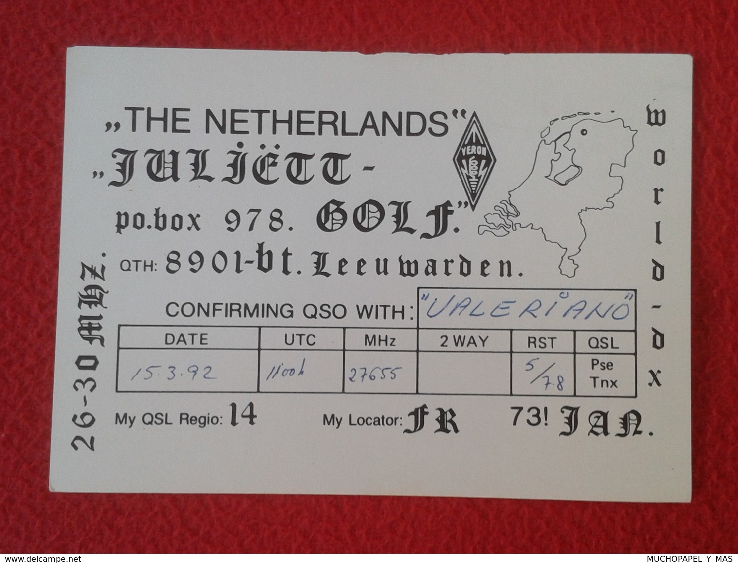 POSTAL POST CARD QSL RADIOAFICIONADOS RADIO AMATEUR THE NETHERLANDS PAISES BAJOS PAYS BAS VERON MAPA MAP HOLANDA HOLLAND - Otros & Sin Clasificación