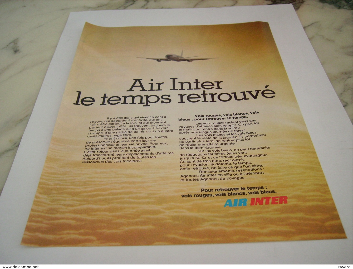 ANCIENNE PUBLICITE LE TEMPS RETROUVE LIGNE AERIENNE AIR INTER 1977 - Advertisements