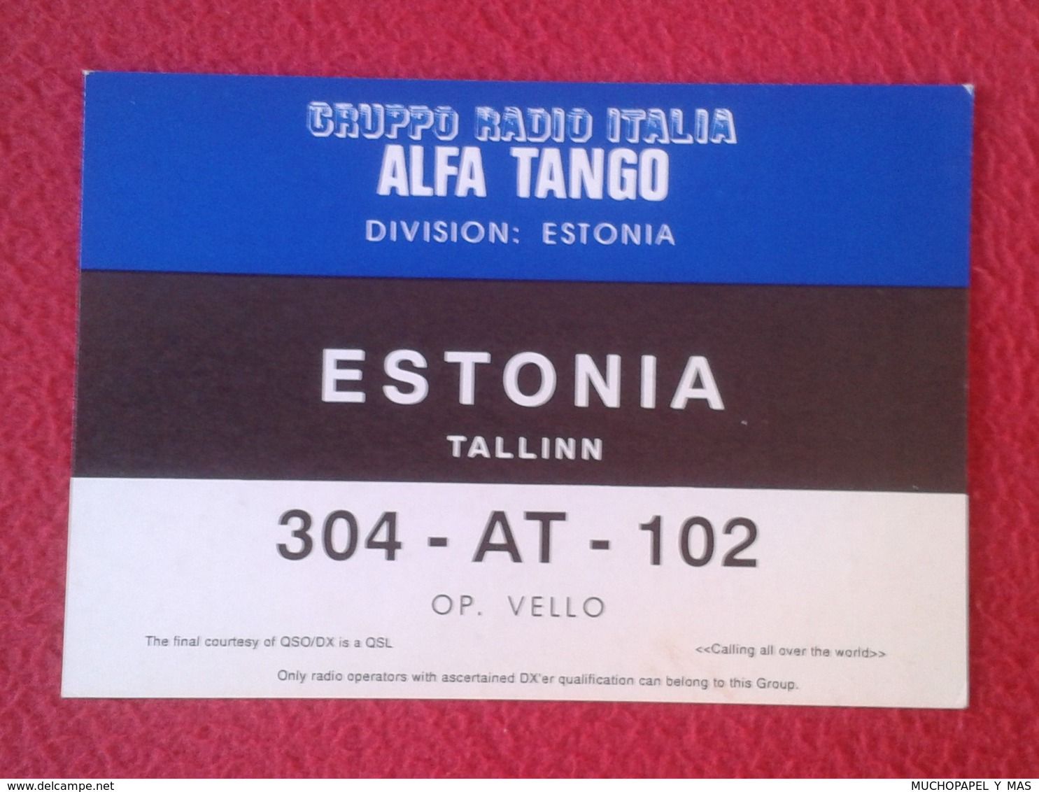 POSTAL POST CARD QSL RADIOAFICIONADOS RADIO AMATEUR GRUPPO ALFA TANGO ITALIA ESTONIA TALLINN ESTONIE EESTI FLAG BANDERA - Otros & Sin Clasificación