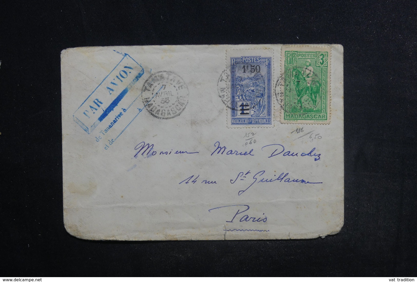 MADAGASCAR - Enveloppe De Tamatave Pour La France En 1938, Affranchissement Plaisant, Cachet Par Avion - L 38437 - Brieven En Documenten