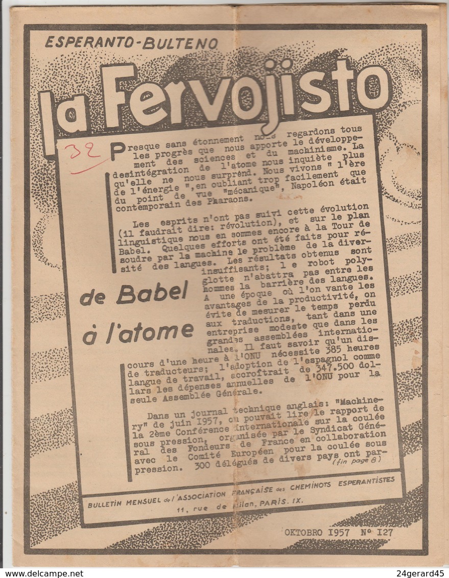 10 REVUES "LA FERVOJISTO" BULLETIN ESPERANTO ASSOCIATION FRANCAISE CHEMINOTS - N° 119,172, 173,176, 181, 183 à 185, 193 - Revues & Journaux