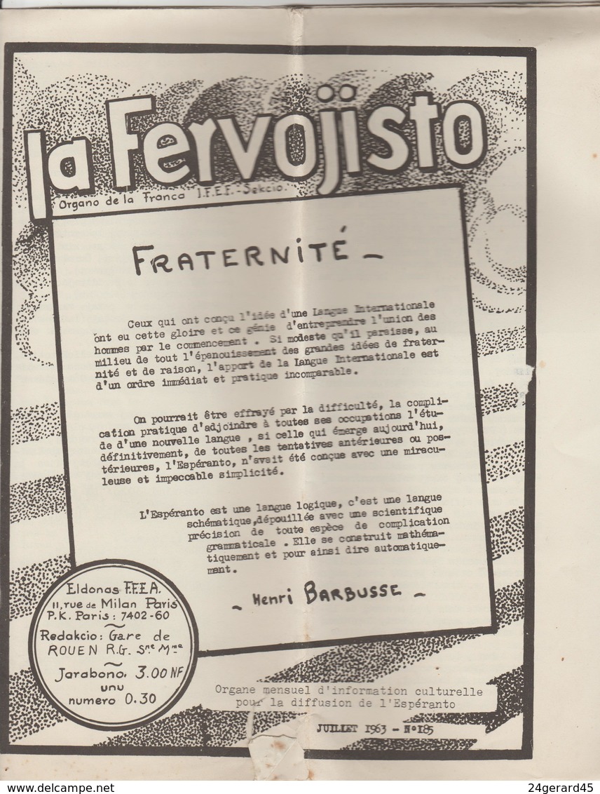 10 REVUES "LA FERVOJISTO" BULLETIN ESPERANTO ASSOCIATION FRANCAISE CHEMINOTS - N° 119,172, 173,176, 181, 183 à 185, 193