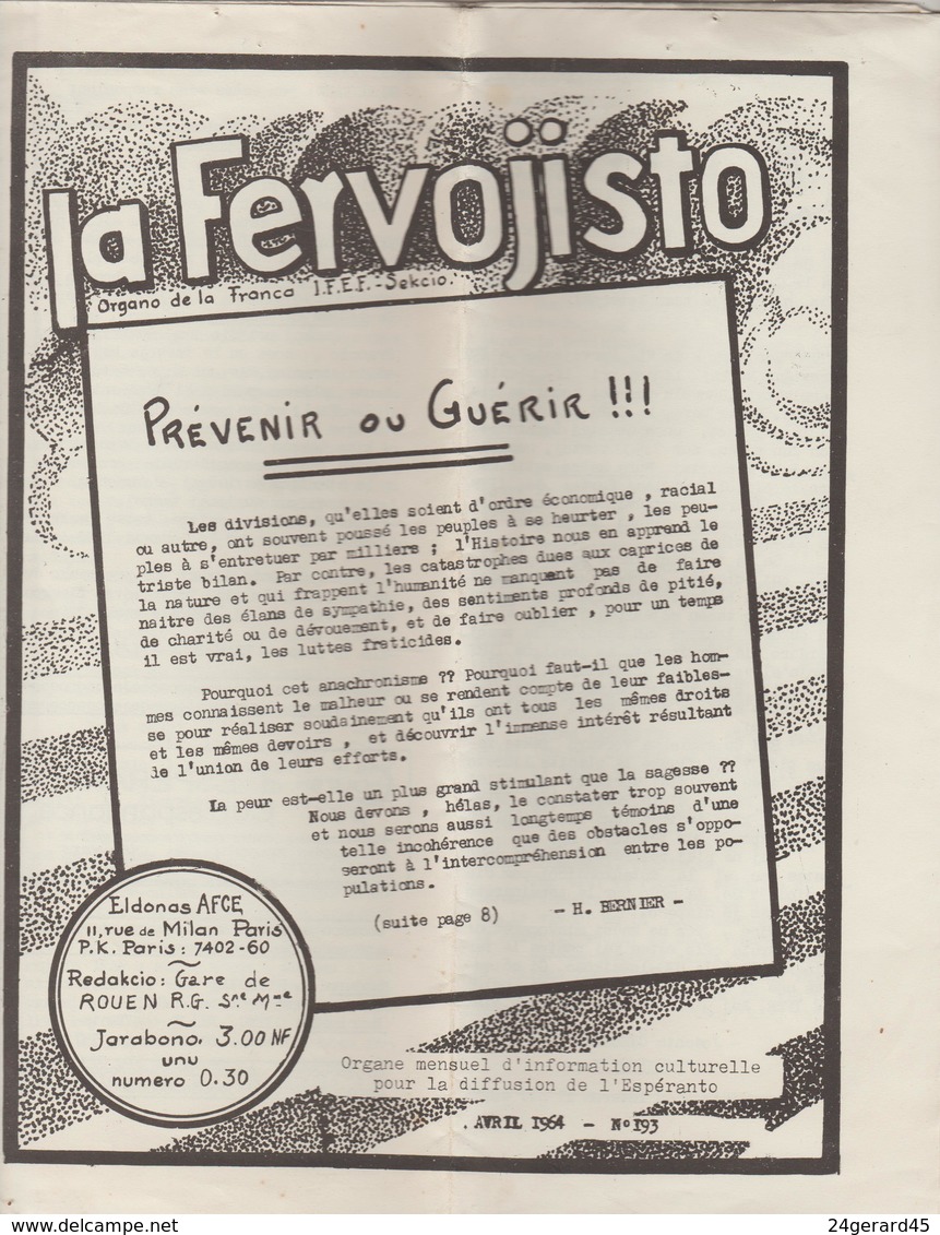 10 REVUES "LA FERVOJISTO" BULLETIN ESPERANTO ASSOCIATION FRANCAISE CHEMINOTS - N° 119,172, 173,176, 181, 183 à 185, 193