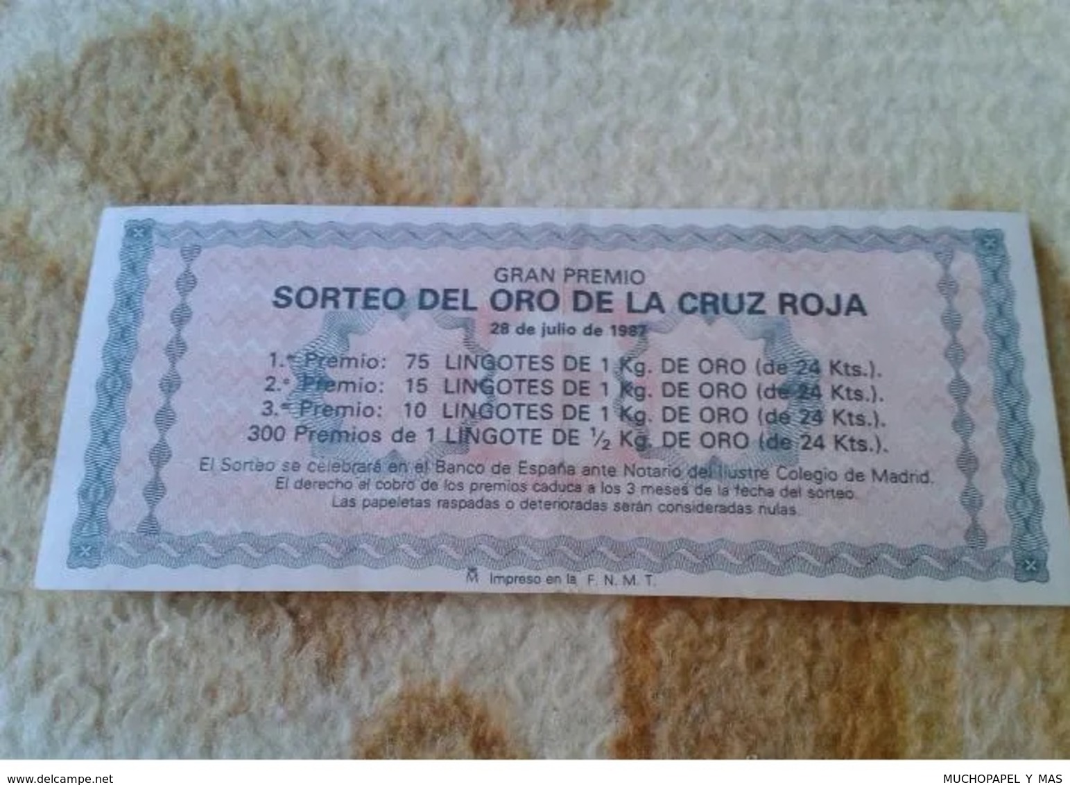 SPAIN PARTICIPACIÓN DÉCIMO DE LOTERÍA NACIONAL NATIONAL LOTTERY LOTERIE NATIONALE 1987 CRUZ ROJA RED CROSS LA CROIX ROUG - Biglietti Della Lotteria