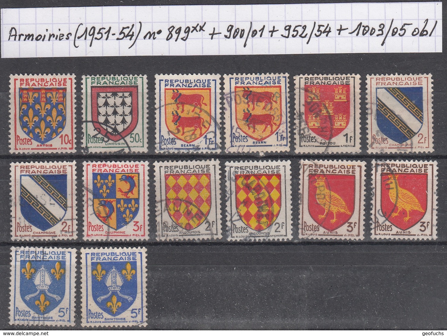 France Armoiries (1951-54) Y/T N° 899** + 900/901 + 952/954 + 1003/1005 Oblitérés - 1941-66 Wappen