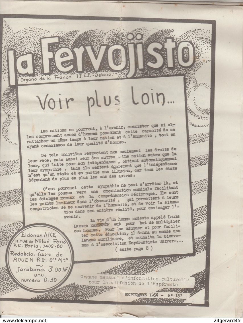 10 REVUES "LA FERVOJISTO" BULLETIN ESPERANTO ASSOS. FRANCAISE CHEMINOTS - N° 196,197,201,2,205,6,210,1,220 + N° HEROLDO - Revues & Journaux