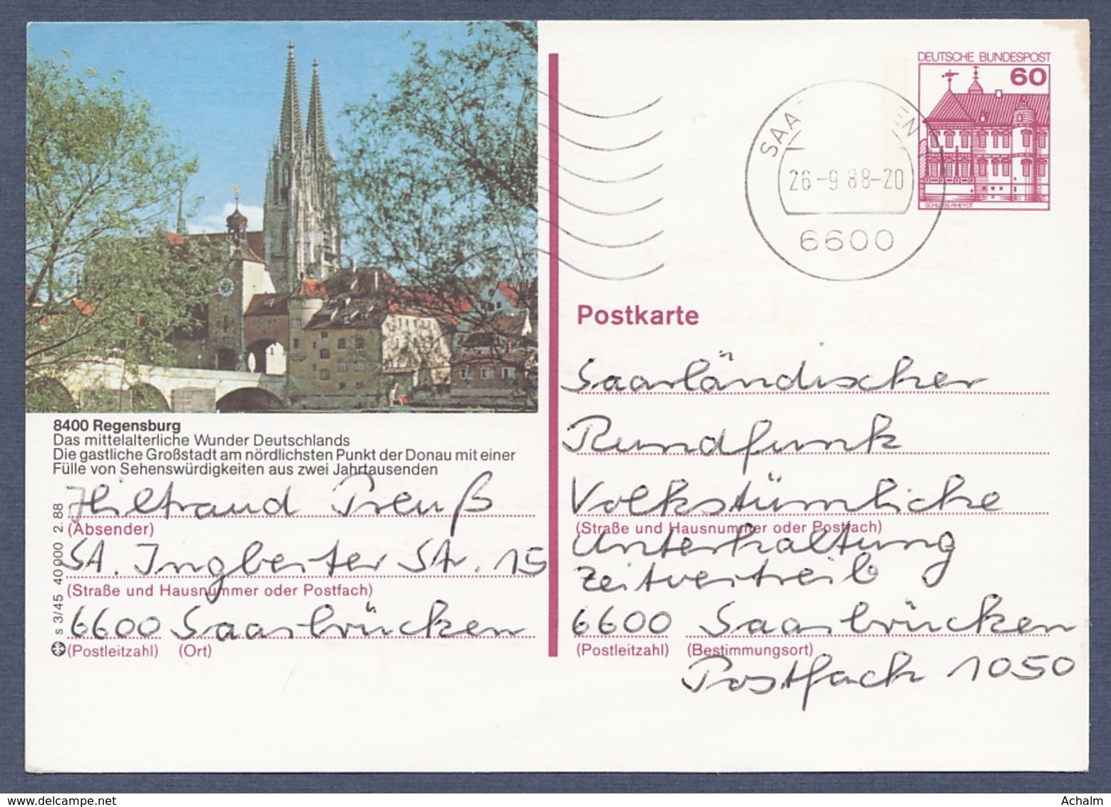 Germany-BRD - Bildpostkarte Von 1988 - P 138 S 3/45 - Gebraucht - Regensburg In Der Oberpfalz (P138s) - Bildpostkarten - Gebraucht