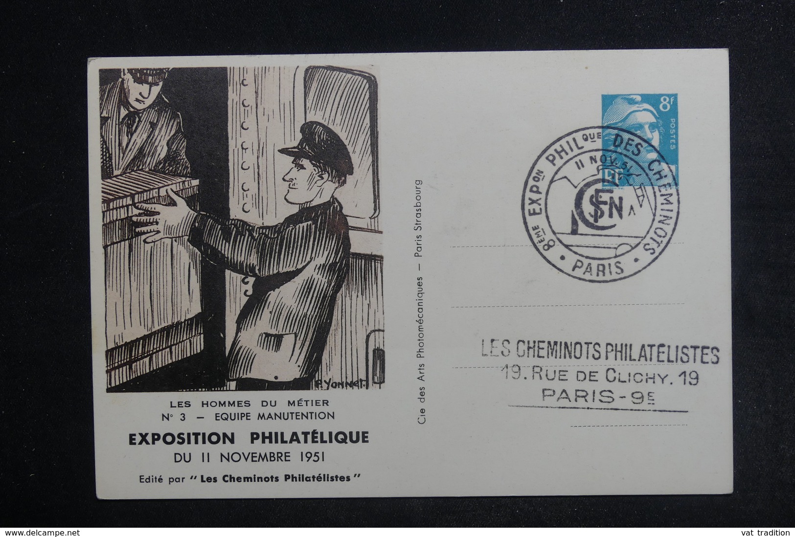 FRANCE - Entier Postal Type Gandon, Repiquage De L'Exposition Philatélique Des Cheminots En 1951 - L 38465 - Cartes Postales Types Et TSC (avant 1995)