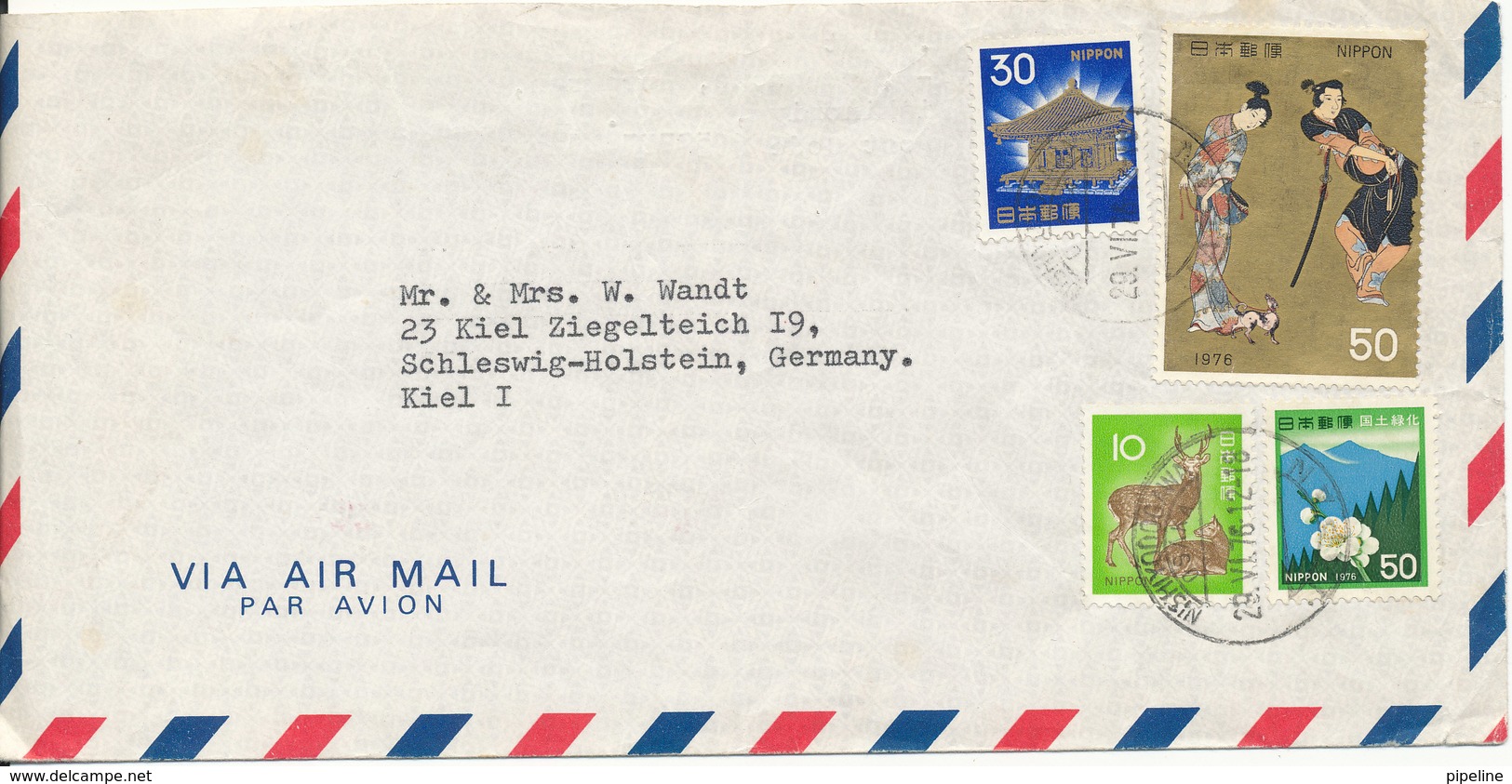 Japan Air Mail Cover Sent To Germany Nishinomiya 29-6-1976 (the Cover Is Bended) - Airmail