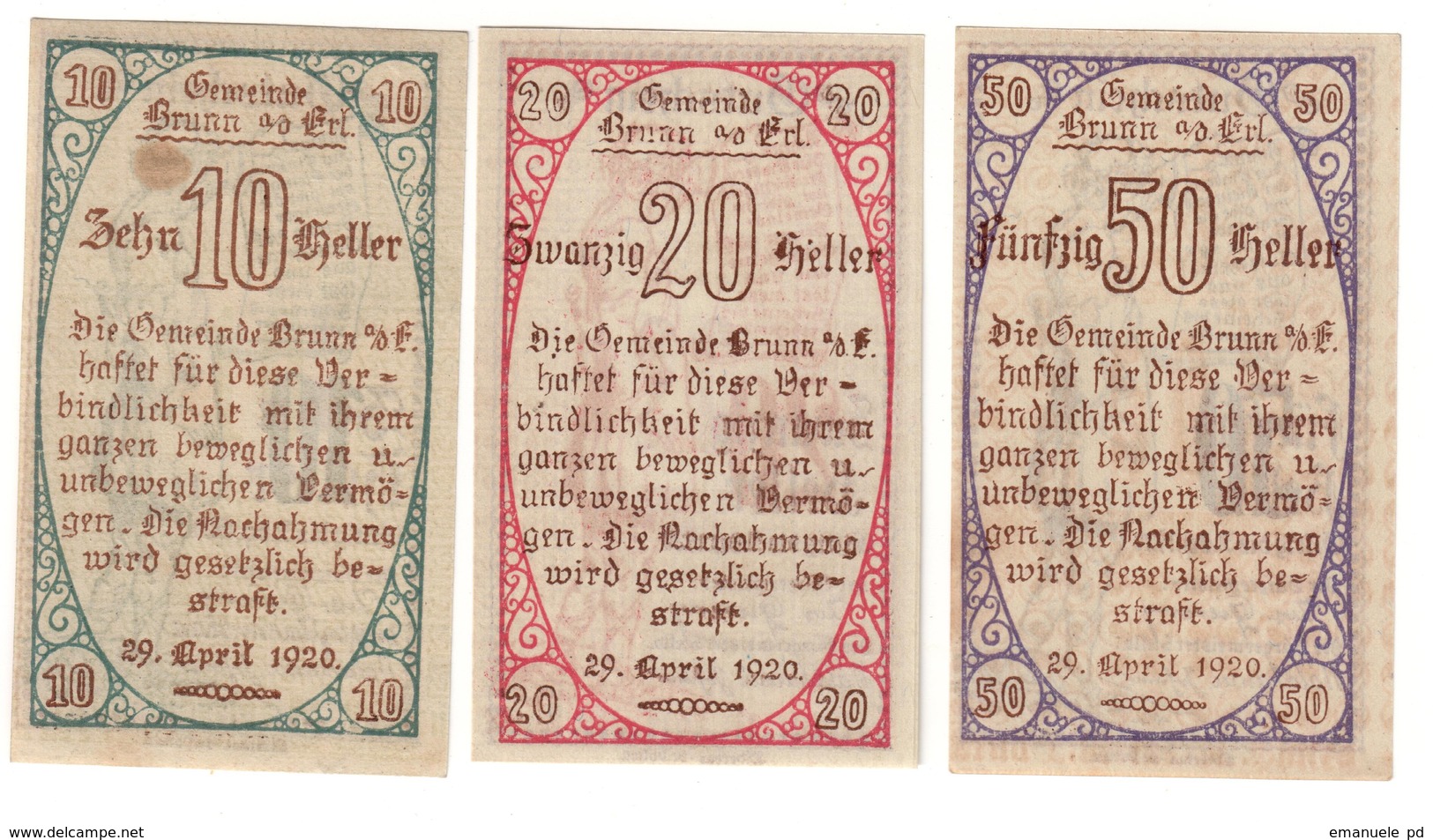 Austria Notgeld Lot / Set - BRUNN X 3 - Austria